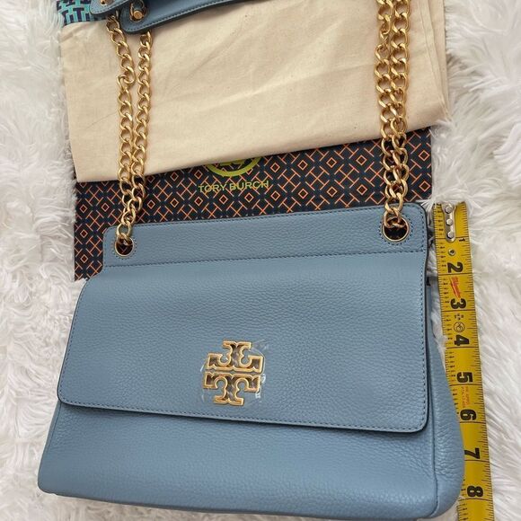 NWT . Tory Burch Britten Flap Shoulder Bag Blue Cloud - Picture 11 of 13